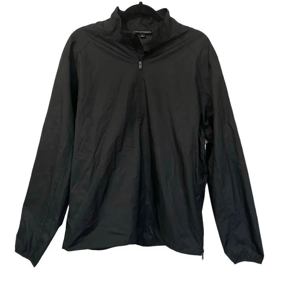 Port Authority Men’s Jacket Black Pullover Windbreaker Jacket Half Zip Large